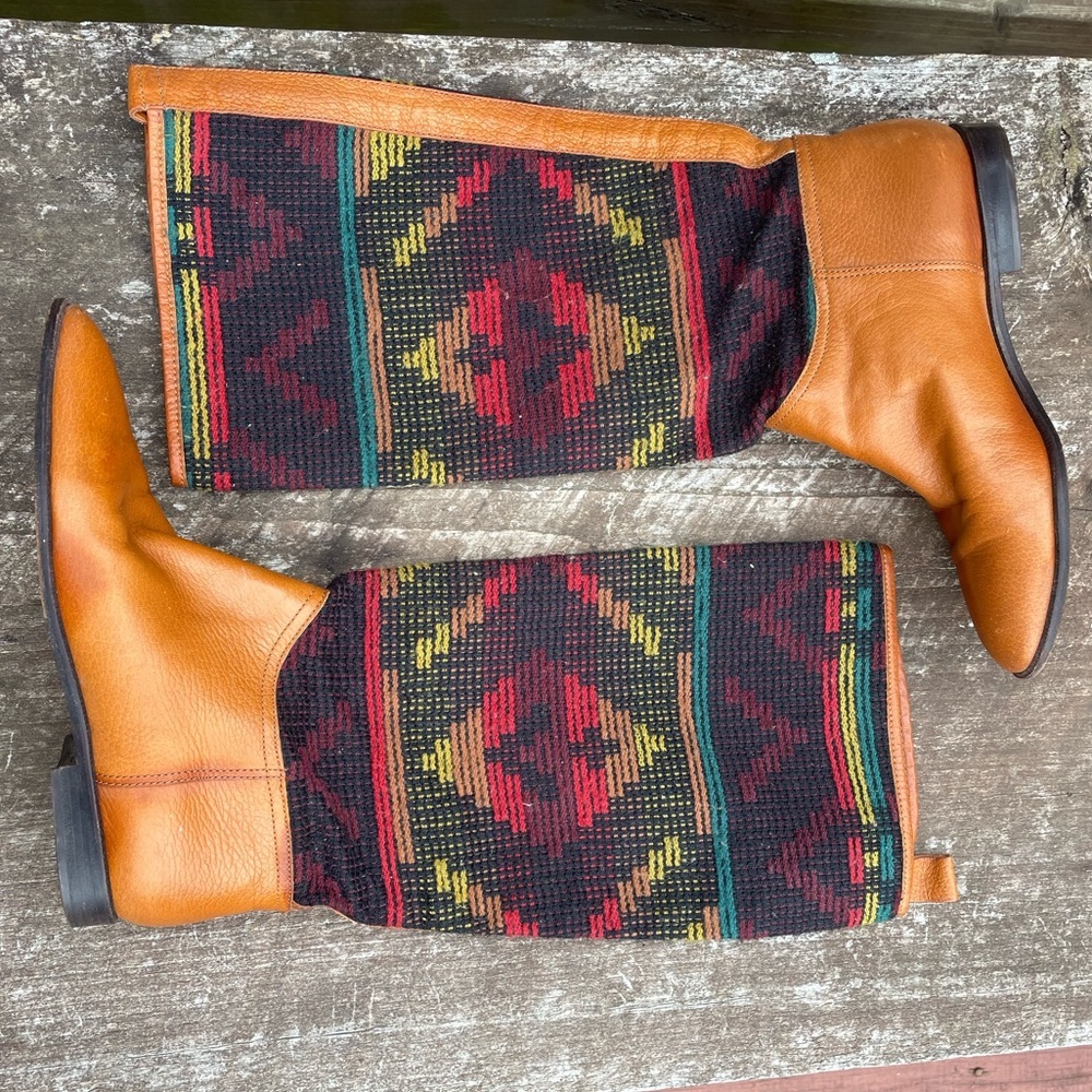 Vintage Tapestry Leather Calf Unisa Boots